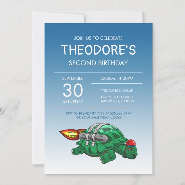 Rocket Turtle Birthday Invitation (Front)