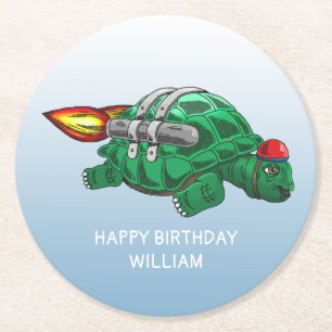 Rocket Turtle Round Paper Coaster
