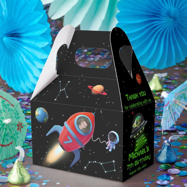 Rocket with Photo | Birthday Alien UFO Astronaut Favor Box (Party)