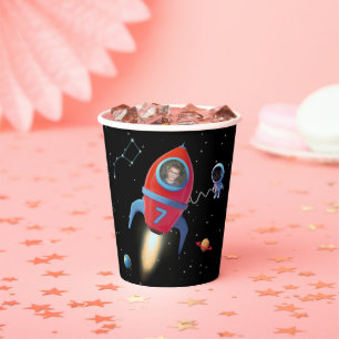 Rocket with Photo   UFO Alien Astronaut Birthday Paper Cups