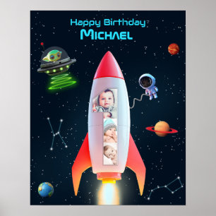 Rocket with Photo UFO Alien Birthday Astronaut Poster