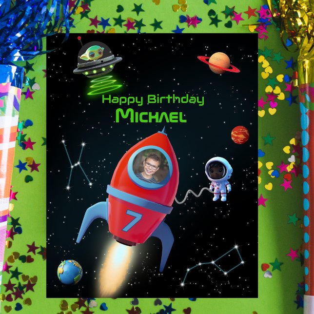 Rocket with Photo | UFO Alien Birthday Astronaut  Poster (Creator Uploaded)