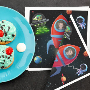 Rocket with Photo   UFO Astronaut Alien Birthday Napkin