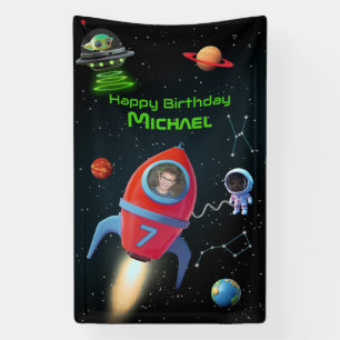 Rocket with Photo   UFO Astronaut Birthday Alien  Banner
