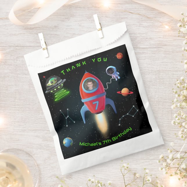 Rocket with Photo | UFO Birthday Astronaut Alien Favour Bag (Clipped)