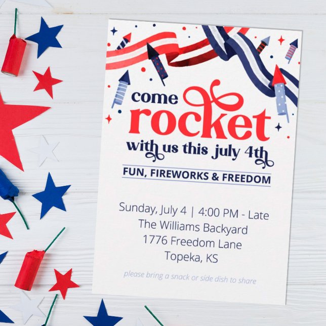 Rocket with us Fourth of July Party Invitation  (Creator Uploaded)