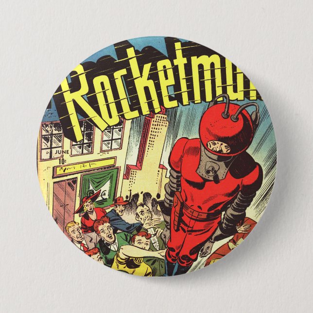 Rocketman vintage comics 3 inch round button (Front)