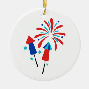 Rockets and Fireworks Ceramic Ornament