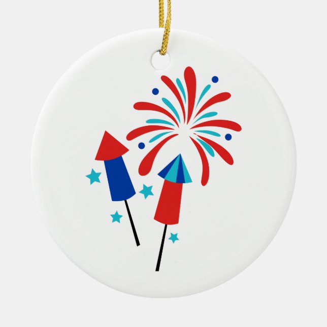 Rockets and Fireworks Ceramic Ornament (Front)