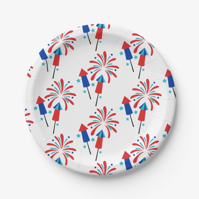 Rockets and Fireworks Paper Plate (Front)