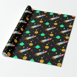 Rockets, Asteroids and Planets in Space Wrapping Paper