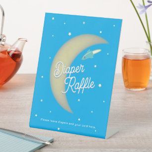 Rockets & Moon Diaper Raffle Teal & Sky Blue Pedestal Sign