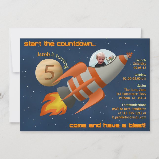 Rocketship Birthday Invitation (Front)