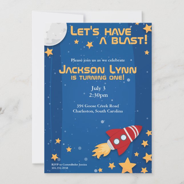 Rocketship Birthday Invitation (Front)