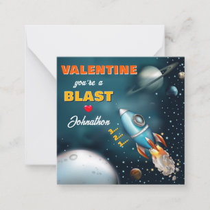 Rocketship Blast Off Kids Classroom Valentine Card