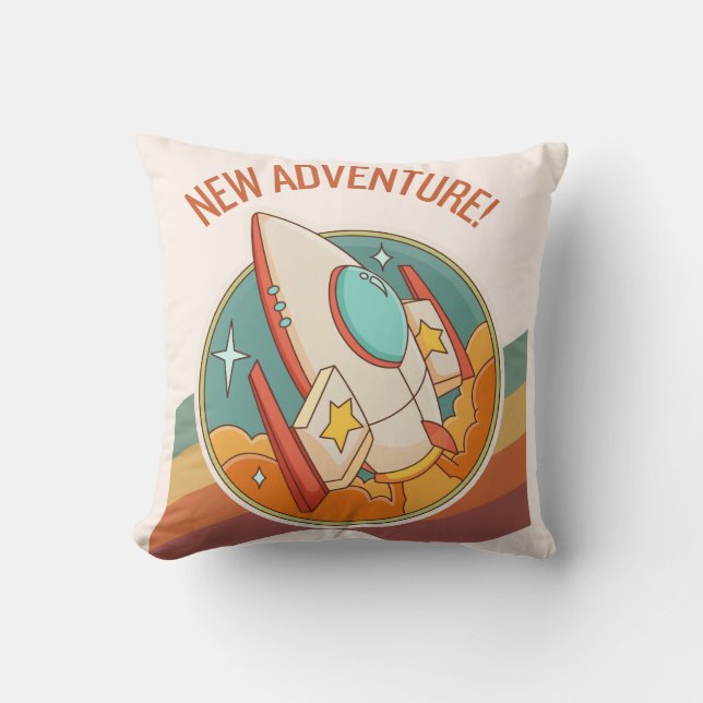 rocketship new adventure throw pillow (Front)
