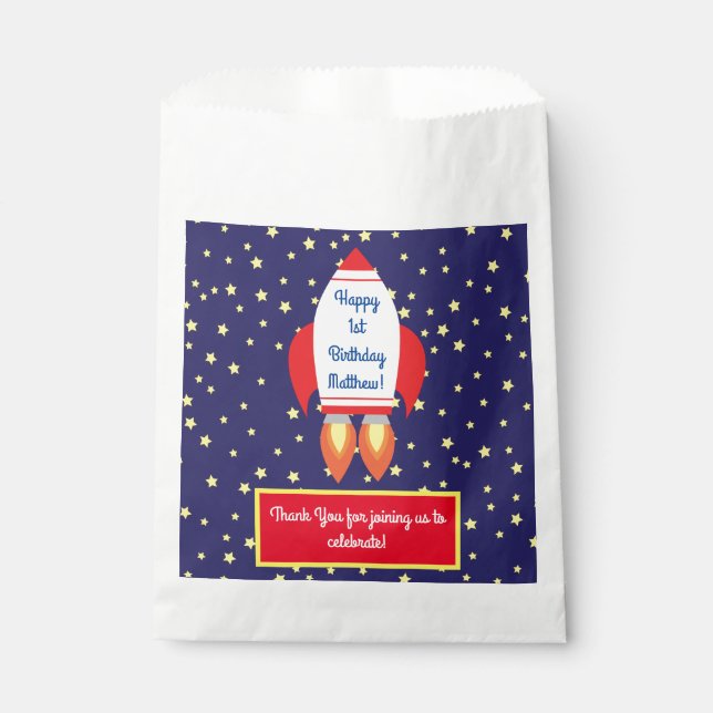 Rocketship Outer Space Cute Kid Birthday Favour Bag (Front)