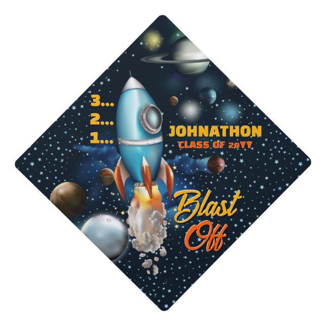 Rocketship Space Adventure Graduation Cap Topper (Front)