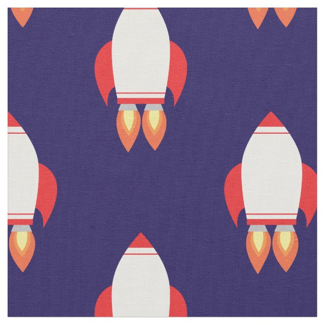 Rocketships Outer Space Rocket Kids Astronaut Fabric (Close Up)