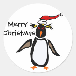 Rockhopper Penguin Christmas Art Classic Round Sticker