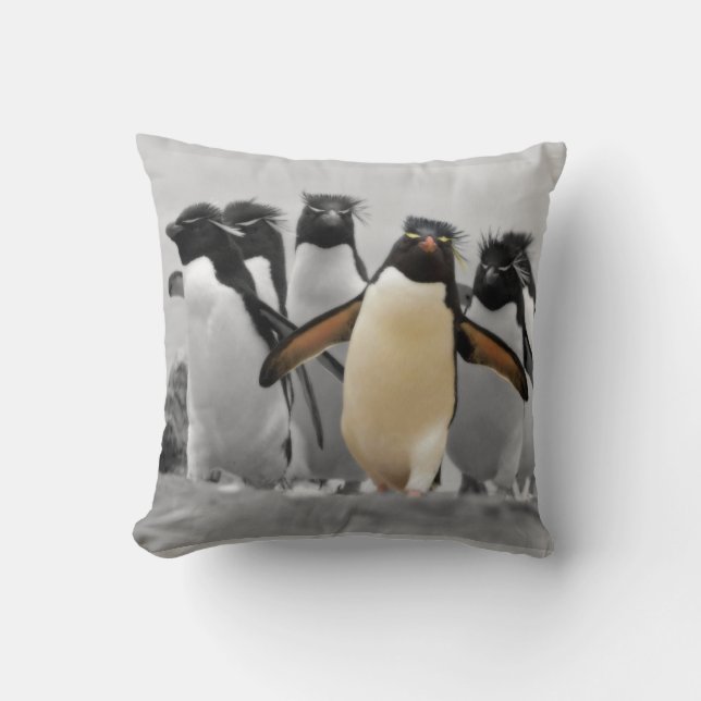 Rockhopper Penguins Throw Pillow (Front)