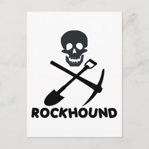 Rockhound Skull Cross Shovel and Pick Postcard