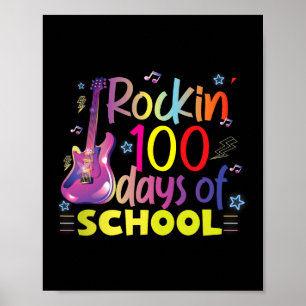 Rockin' 100 Days Of School Guitar Lover Kids Boys  Poster