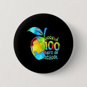 Rockin' 100 Days Of School Puzzle Apple Autism Awa 2 Inch Round Button