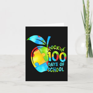 Rockin' 100 Days Of School Puzzle Apple Autism Awa Card