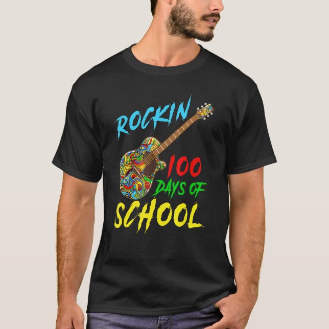 Rockin 100 Days Of School Rock   Boys Teacher T-Shirt (Front)