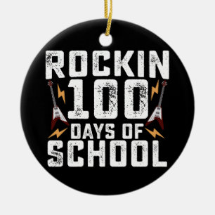 Rockin 100 Days of School Rock Guitar Vintage Ceramic Ornament