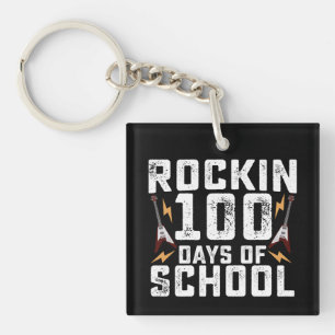 Rockin 100 Days of School Rock Guitar Vintage Keychain