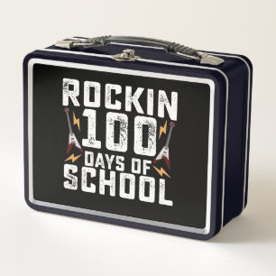 Rockin 100 Days of School Rock Guitar Vintage Metal Lunch Box