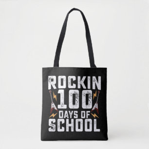 Rockin 100 Days of School Rock Guitar Vintage Tote Bag