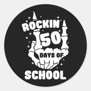 Rockin 50 Days Of School Rock On Skeleton 50 Days Classic Round Sticker