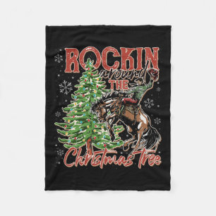 Rockin' Around The Christmas Cowboy Tree Santa Rid Fleece Blanket