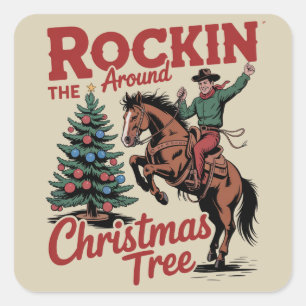 Rockin Around The Christmas Tree Country Cowboy Square Sticker