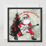 Rockin' Around the Christmas Tree Flat Card<br><div class="desc">Rockin' Around the Christmas Tree Flat Card. Santa Playing A Guitar Christmas Card with Black and Silver Background. Photo and Text Editable. Black Leather and Metallic Silver Look. Rock and Roll Xmas Card.</div>