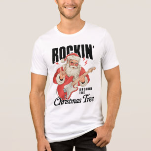 Rockin' Around The Christmas Tree Rock Music Santa Tri-Blend Shirt