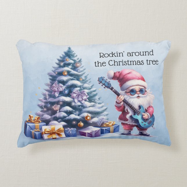 Rockin' Around the Christmas Tree Santa Guitar Tre Accent Pillow (Front)