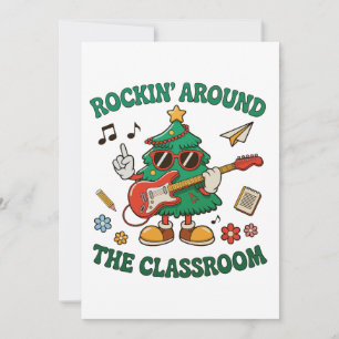 Rockin Around The Classroom Christmas Tree Guitar Holiday Card