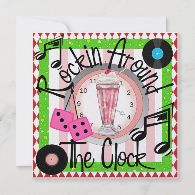 Rockin' Around the Clock Party - SRF Invitation (Front)