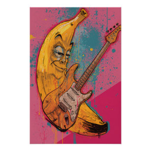 Rockin’ Banana Poster   Funny Cartoon Wall Art