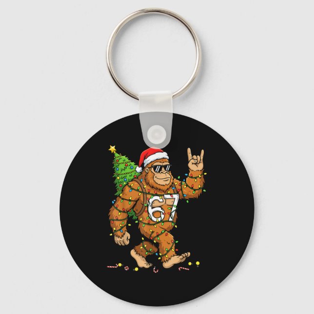Rockin' Bigfoot Christmas Tree Xmas Lights Funny 6 Keychain (Front)