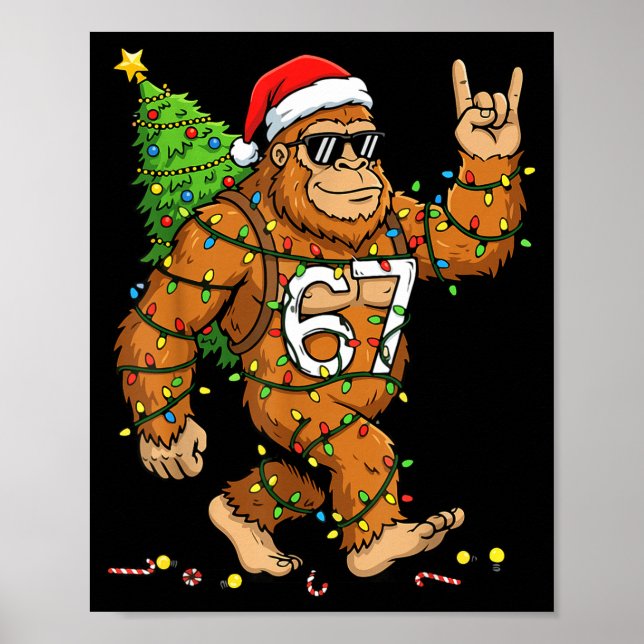 Rockin' Bigfoot Christmas Tree Xmas Lights Funny 6 Poster (Front)