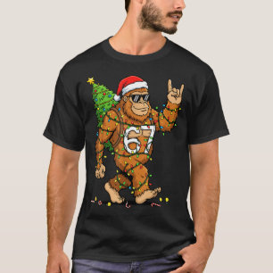 Rockin' Bigfoot Christmas Tree Xmas Lights Funny 6 T-Shirt