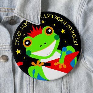 Rockin' Birthday Tree Frog with Red Guitar 6 Inch Round Button