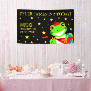 Rockin' Birthday Tree Frog with Red Guitar Banner