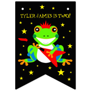 Rockin' Birthday Tree Frog with Red Guitar Bunting Flags