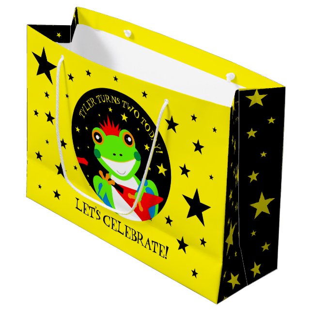Rockin' Birthday Tree Frog with Red Guitar Large Gift Bag (Front Angled)